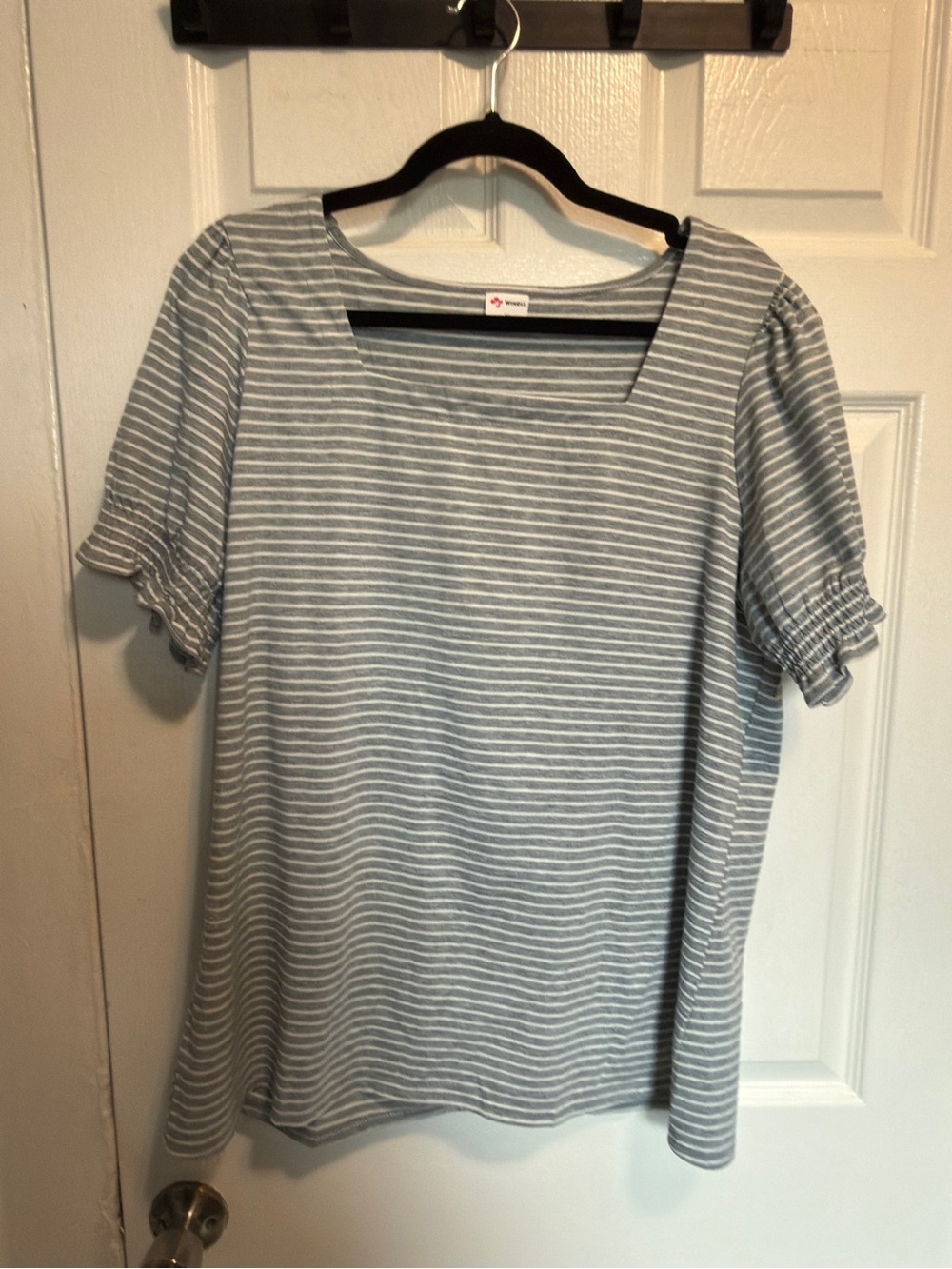 Women’s Square-Neck Short Sleeve Striped Tee - Light Blue/Grey